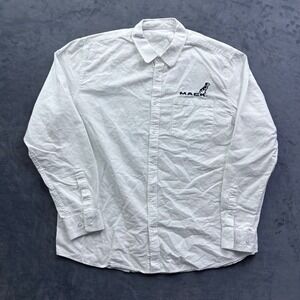Mack Trucks Mens White Linen Cotton Blend Long Sleeve Button Down Shirt XL